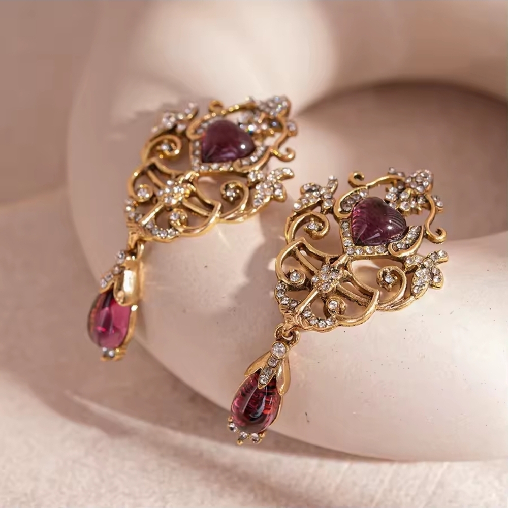 Gold and Purple Ornate Earrings - Picture 6 of 10